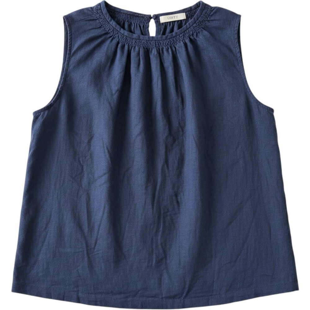 Uniqlo Navy Blue Smocked Neck Sleeveless Top XL Relaxed linen blend Keyhole Back